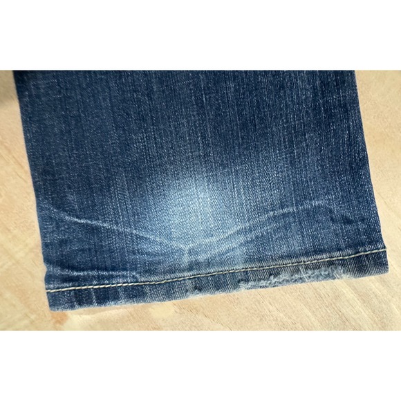 MEK Denim Jaipur Bootcut Jeans Womens 26x34 Dark Wash Distressed Y2K Embroidered - Picture 12 of 16